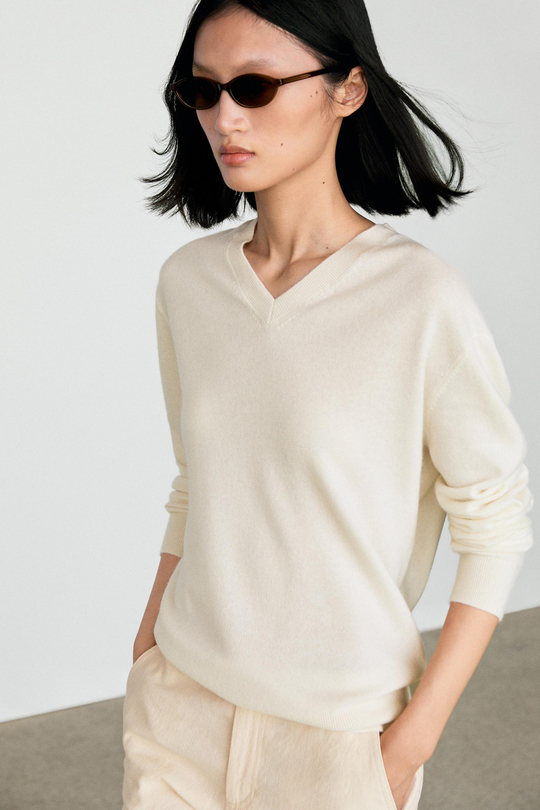 Massimo Dutti Свитер из 100% кашемира, натуральный/кремовый