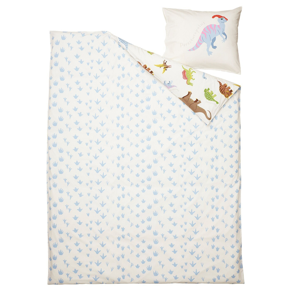 IKEA JÄTTELIK  (ИКЕА ЙÄТТЕЛИК)  -  Пододеяльник и наволочка, динозавры/белый, 150x200/50x60 см