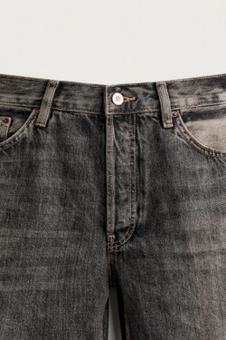 ZARA ДЖИНСЫ STRAIGHT FIT С ОТВОРОТОМ, ТЕМНО-СЕРЫЙ
