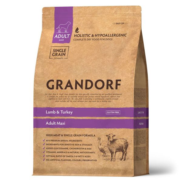Сухой корм Grandorf DOG Lamb&Turkey Maxi для взрослых собак крупных пород, ягнёнок с индейкой