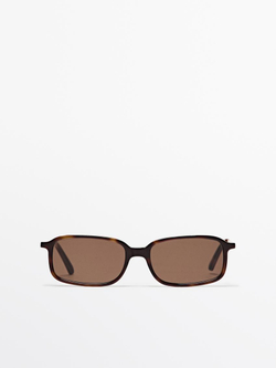 Massimo Dutti Контрастные прямоугольные солнцезащитные очки, коричневый