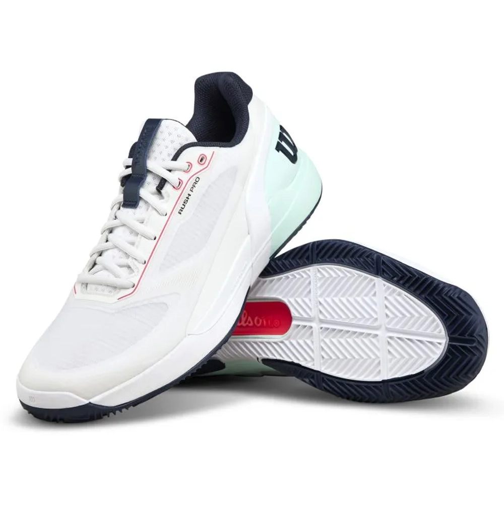 Мужские теннисные кроссовки Wilson Rush Pro 5 Clay - white/bay/fiery cor