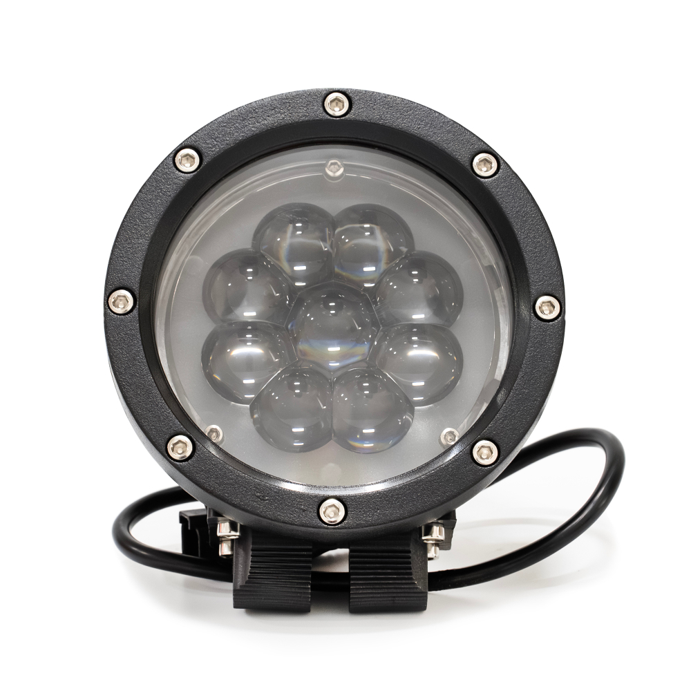 AE45R-9LED-70HC-BL Фара светодиодная дополнительная, круглая 140*70*170, направленный свет, 9 диодов, цвет синий, для подсветки штанг опрыскивателя, 45 Вт, 10-30 В (ан. APOLLO APL5059-045WBL)