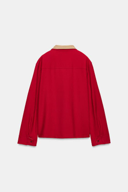 ZARA РУБАШКА С КОНТРАСТНЫМИ ДЕТАЛЯМИ ZW COLLECTION, КРАСНЫЙ