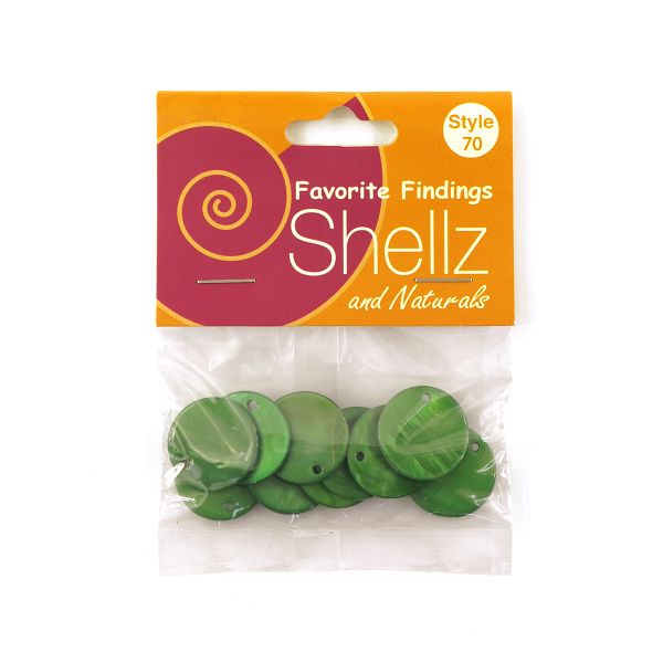 Пуговицы на ножке, ракушка, Shellz & Natural Round River Shell Dangles 20 мм, зеленый, 10 шт, Blumenthal Lansing