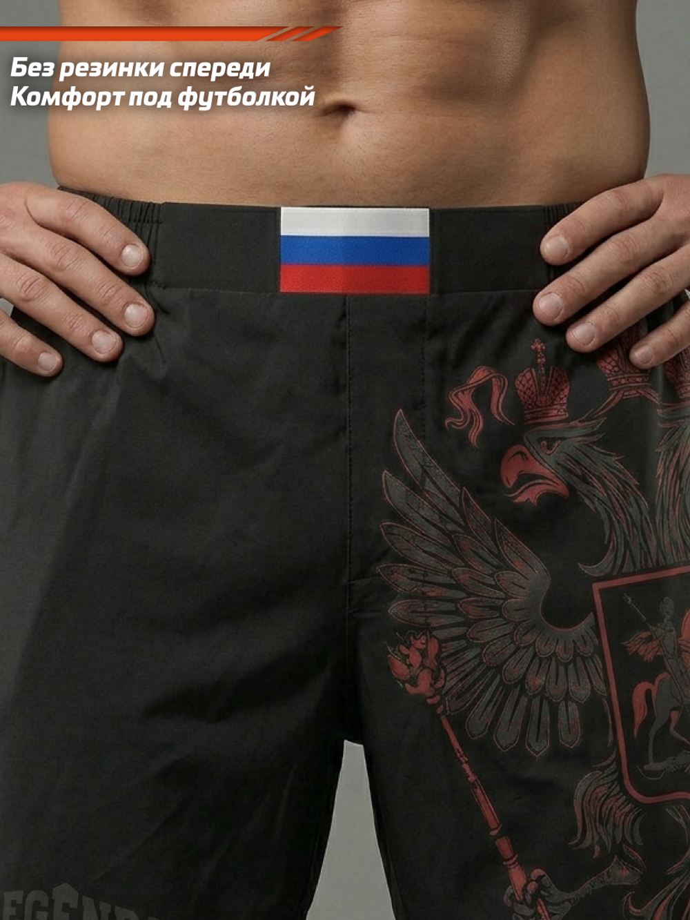 Шорты двойные тренировочные LEGENDA Герб черные