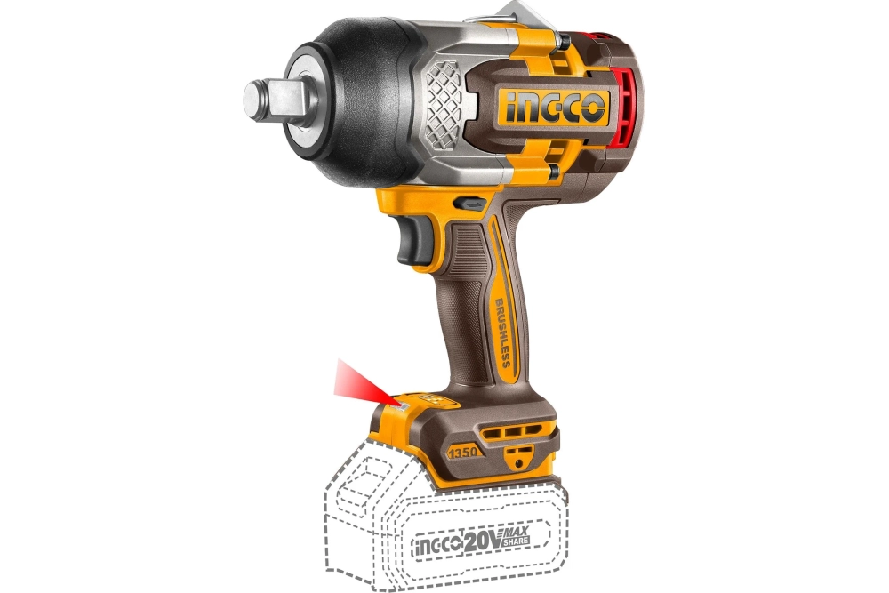 Аккумуляторный бесщёточный ударный гайковёрт INGCO CIWLI201351 INDUSTRIAL 20 В 3/4" 1350 Нм / 1900 Нм