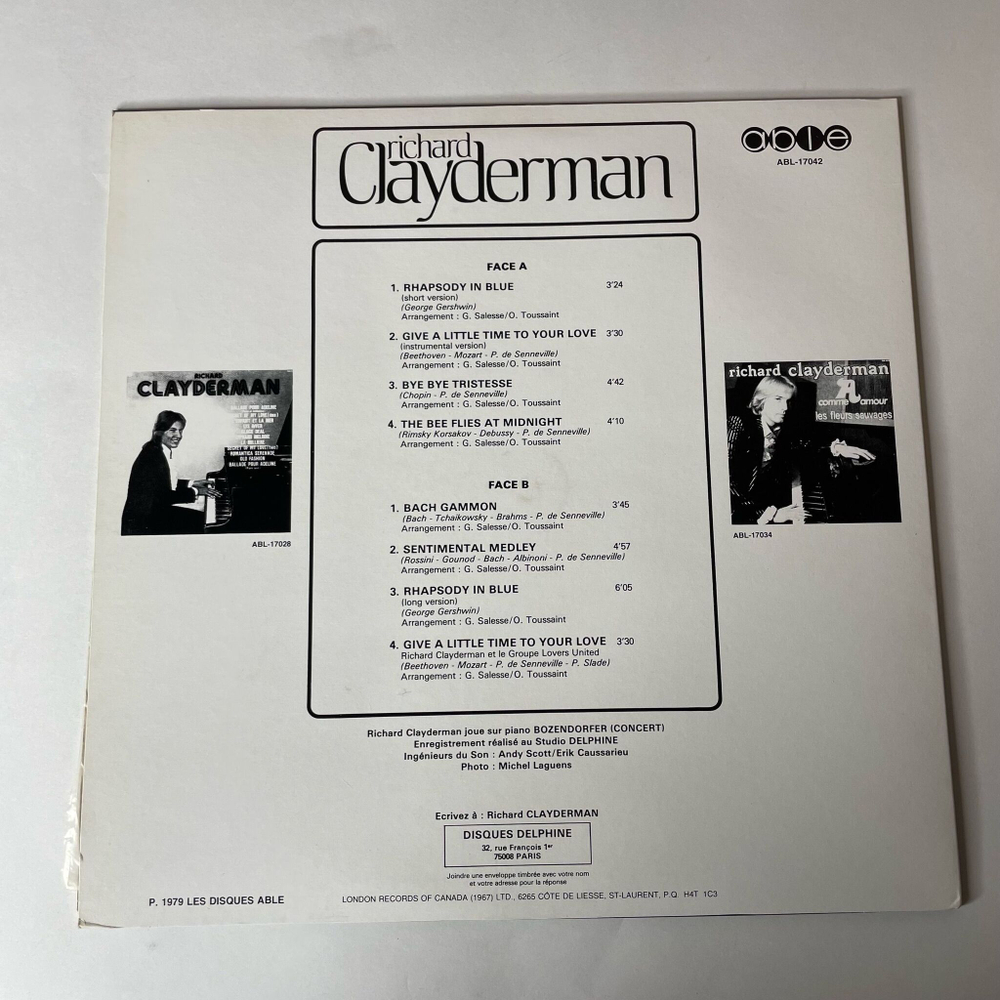 Винтажная виниловая пластинка LP Richard Clayderman Medley Concerto (Канада 1978)