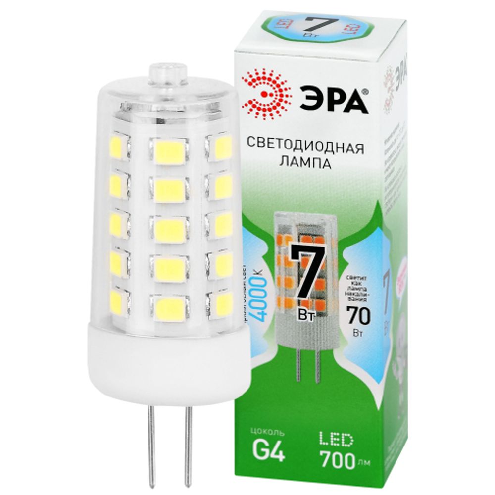 Лампа светодиодная ЭРА GREEN LINE LED G4-JC-7W-840-12V GL 7Вт капсула 12В яркий белый свет G4 | Лампы cветодиодные Капсульные (G4, G9)