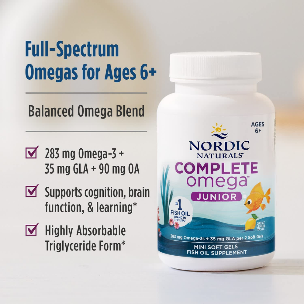 Nordic Naturals, Complete Omega Junior, для детей от 6 лет, со вкусом лимона, 180 миникапсул