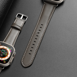 Ремешок из кожи серого цвета от Dux Ducis для смарт часов Apple Watch 42, 44, 45, 46, 49мм, серия YS Series