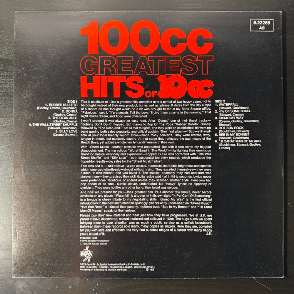 10cc ‎– 100cc Greatest Hits Of 10cc (Германия 1975г.) Т
