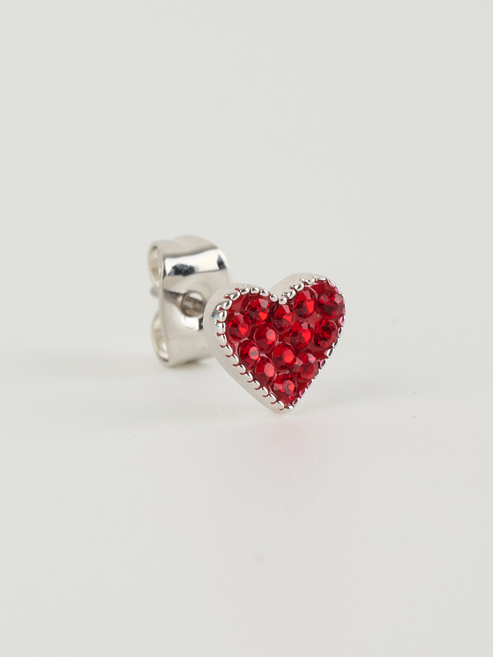 Серьги-сердечки Клевер с красными кристаллами Swarovski