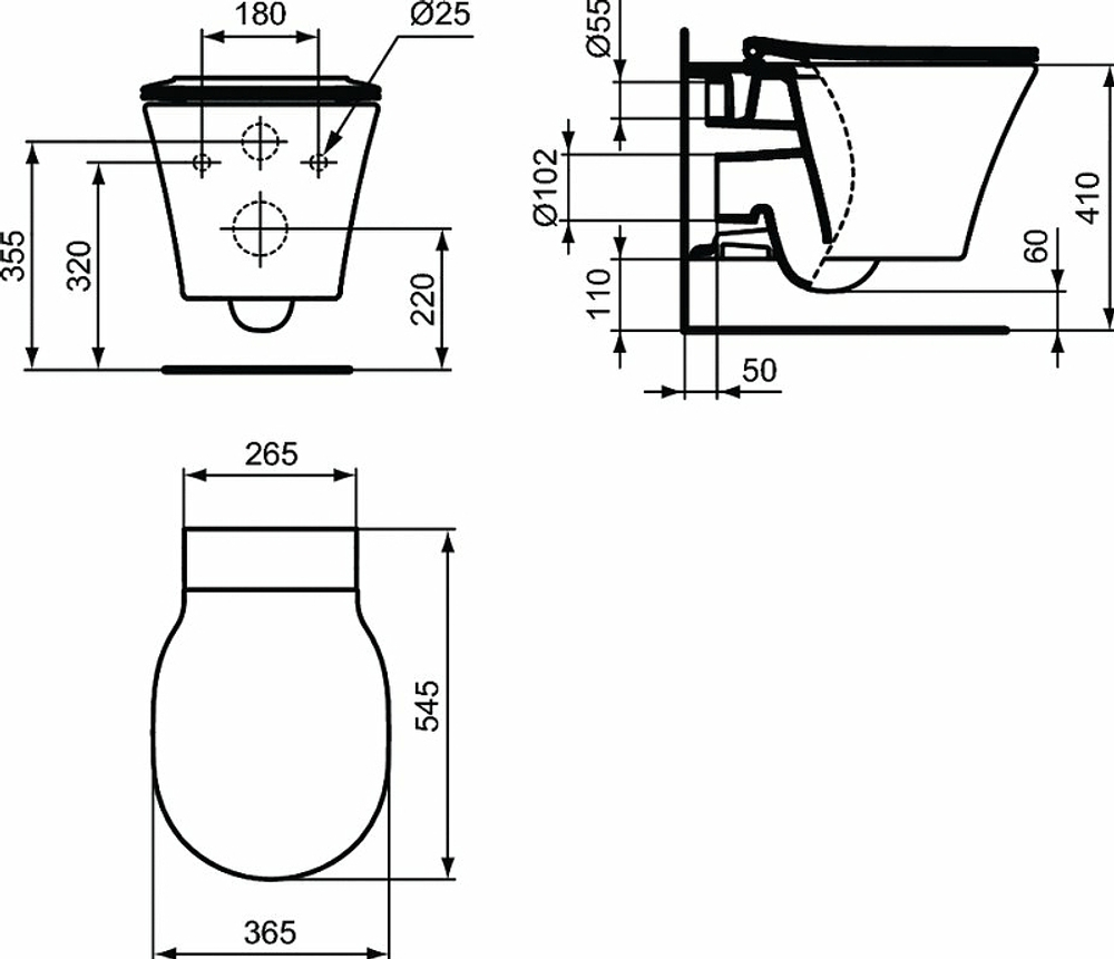 K819501 CONNECT AIR Rimless СнятПодвесной унитаз, полностью скрытый крепеж (TT0299598), с сидением и крышкой с функцией плавного закрытия E036801