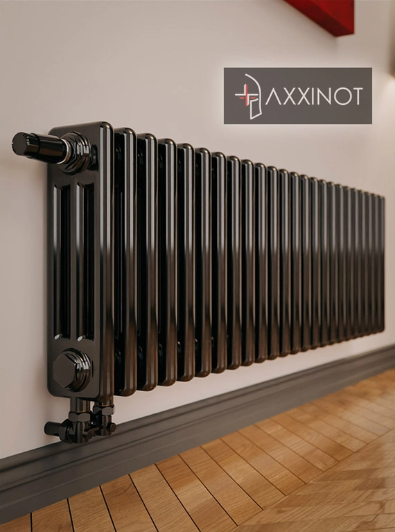 Axxinot Sentir 3030 - трехтрубный трубчатый радиатор высотой 300 мм, нижнее подключение с термовентилем, черный