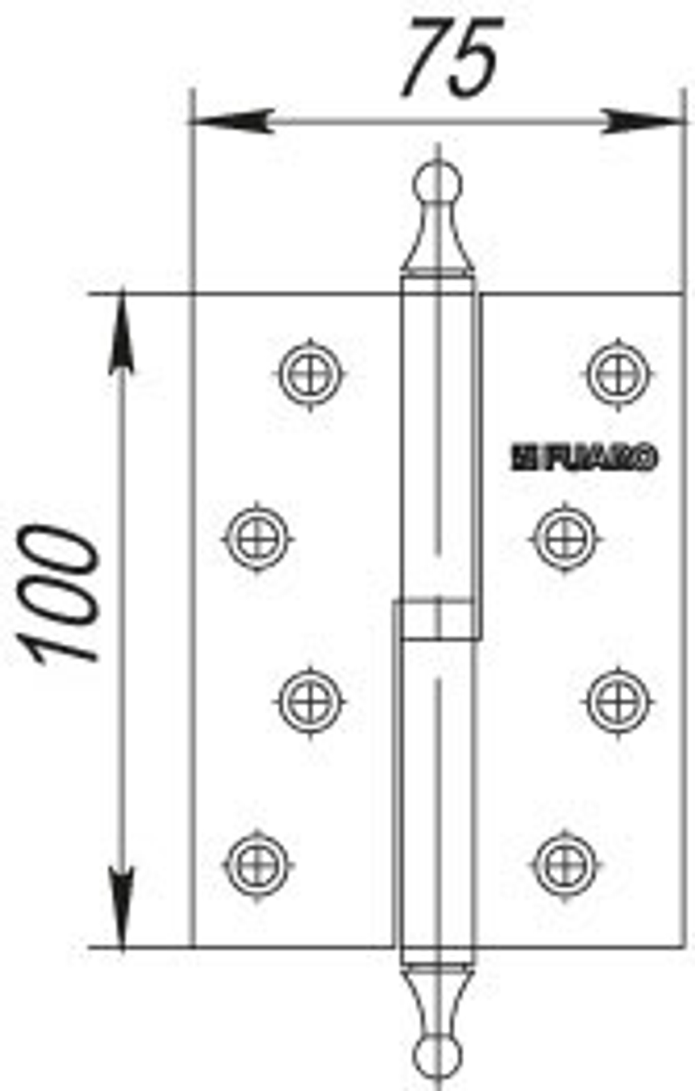 Петля съемная 410/BL-4 100x75x2,5 PB right (латунь) правая БЛИСТЕР