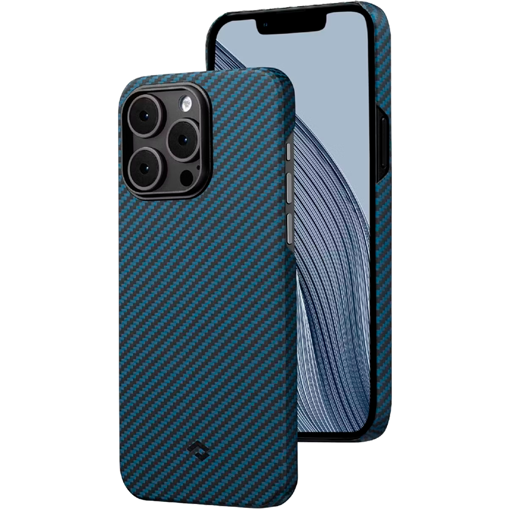 Чехол из арамидного волокна с поддержкой MagSafe PITAKA MagEZ Case 3 1500D для iPhone 14 Pro, Black / Blue Twill (Cаржевое переплетение)