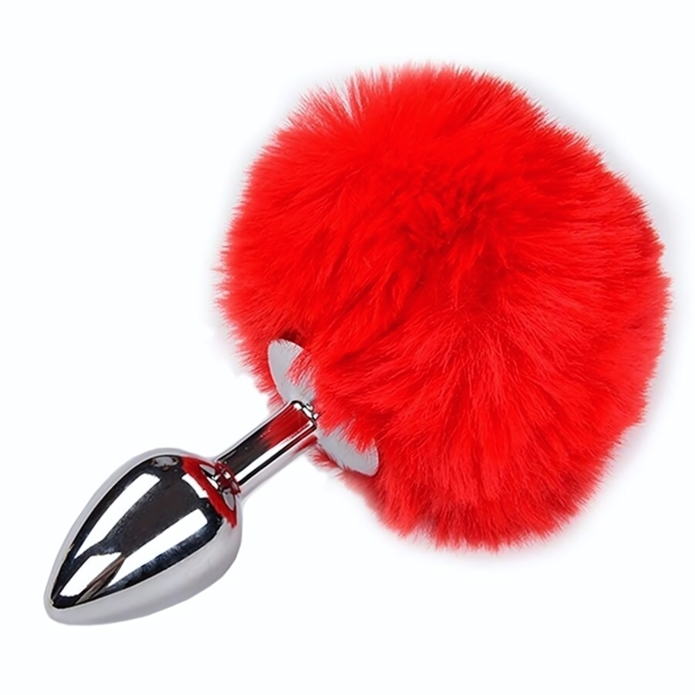 Серебристая анальная пробка с красным хвостиком Metal Anal Fluffy Size S (Цвет: красный)