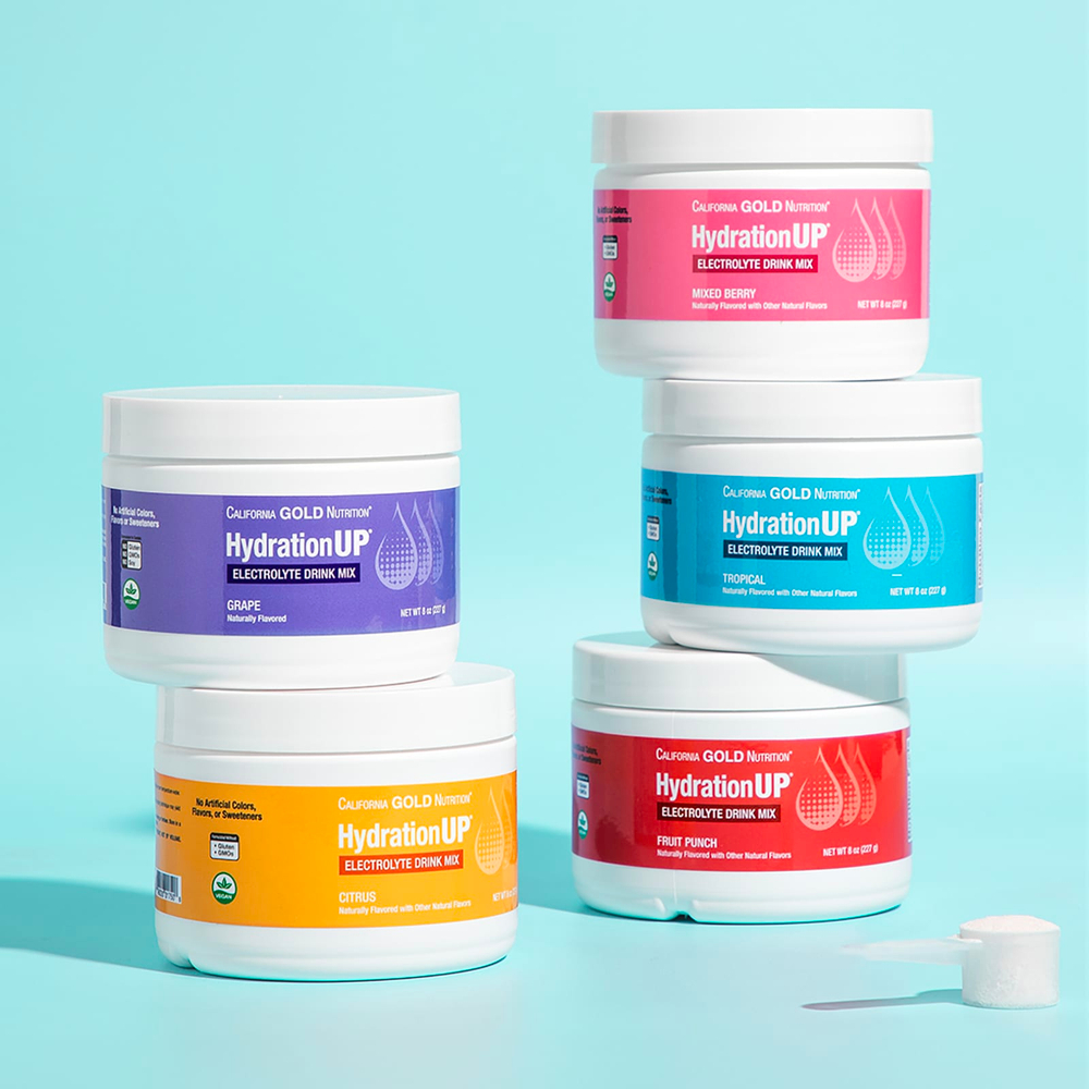 California Gold Nutrition, HydrationUP®, смесь для приготовления электролитического напитка с кальцием, калием, витаминами C и E, фруктовый пунш, 227 г (8 унций)