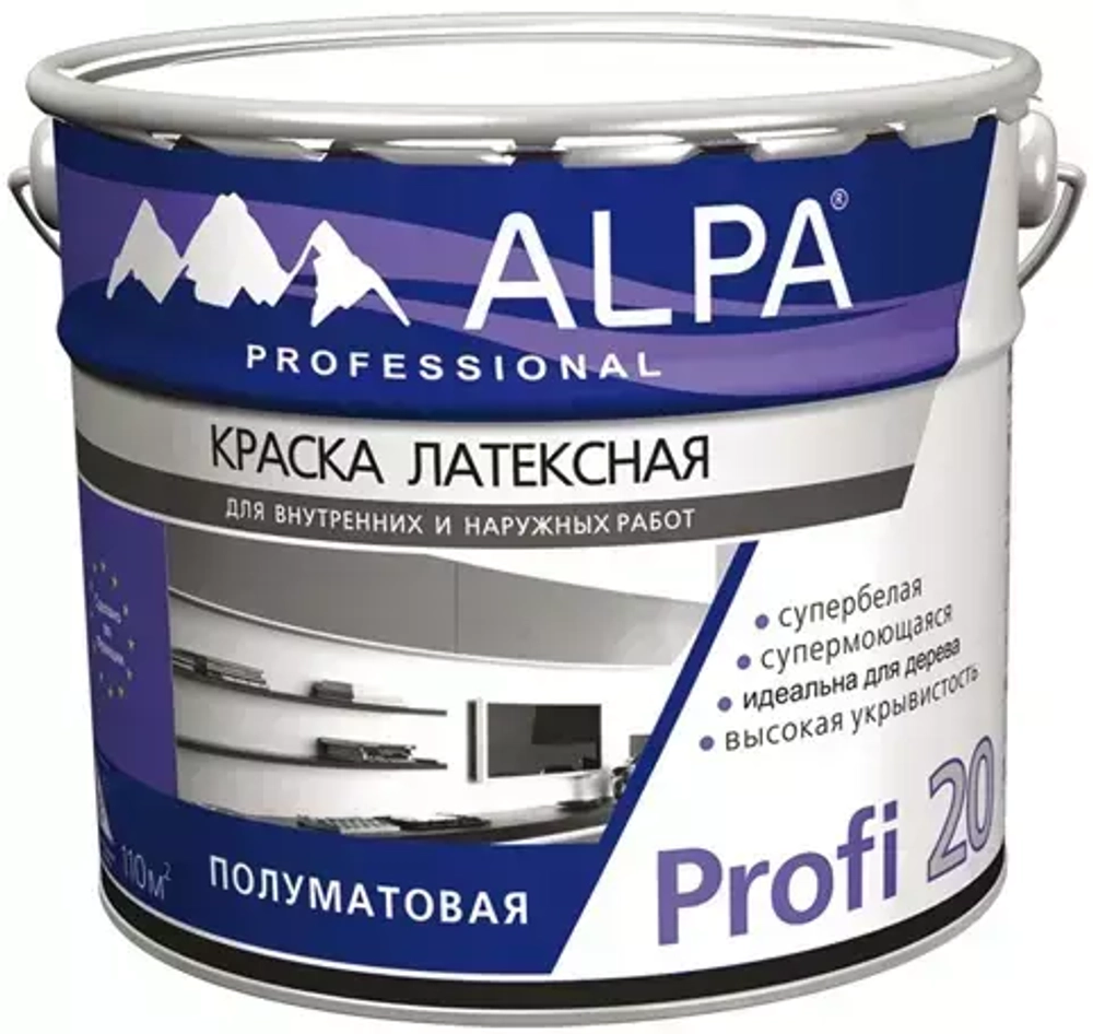 Краска латексная Alpa Profi 20 супермоющаяся полуматовая бесцветная 9,06л