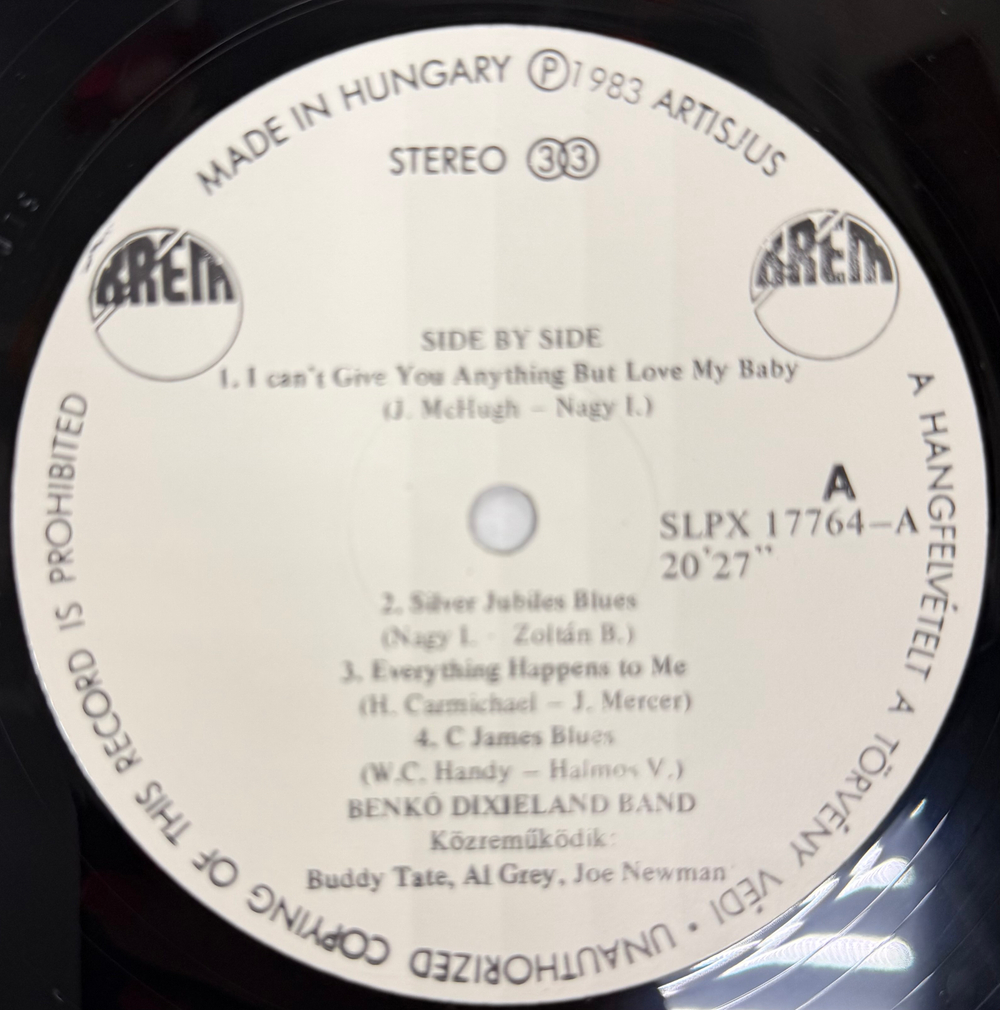 Виниловая пластинка Side By Side - Benkó Dixieland Band Featuring Al Grey LP