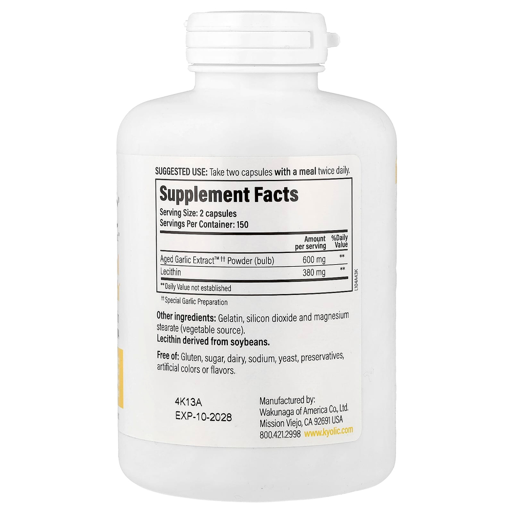 Kyolic, Aged Garlic Extract™, выдержанный экстракт чеснока для здорового уровня холестерина, формула 104, 300 капсул
