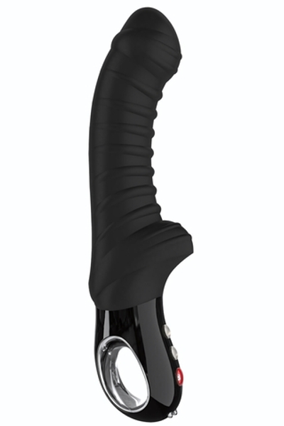 Черный вибратор с рёбрышками Tiger Black Line - 22,3 см. (Цвет: черный)