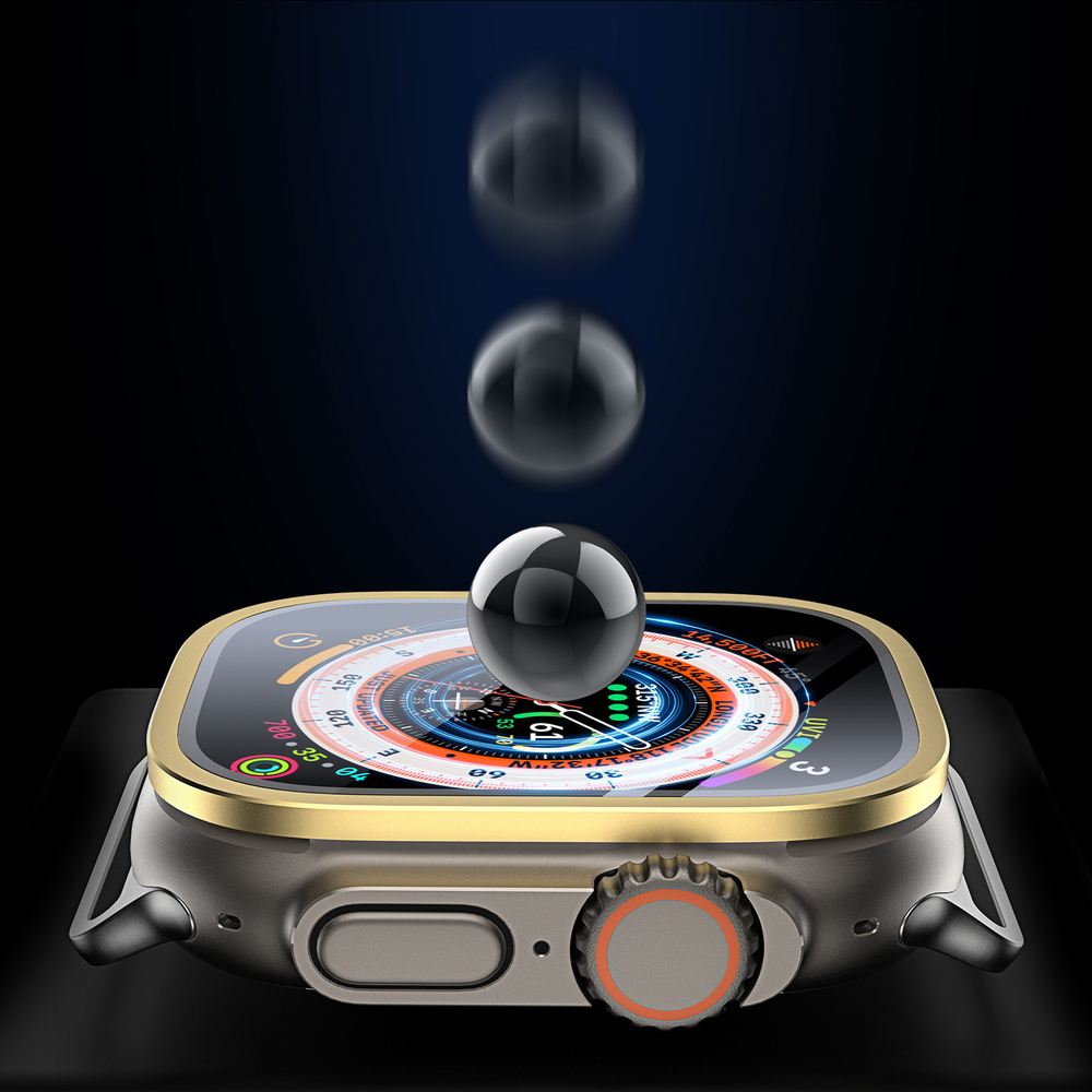 Закаленное стекло с рамками золотистого цвета от Dux Ducis для смарт часов Apple Watch Ultra 49mm, серия Flas Screen Protector Black