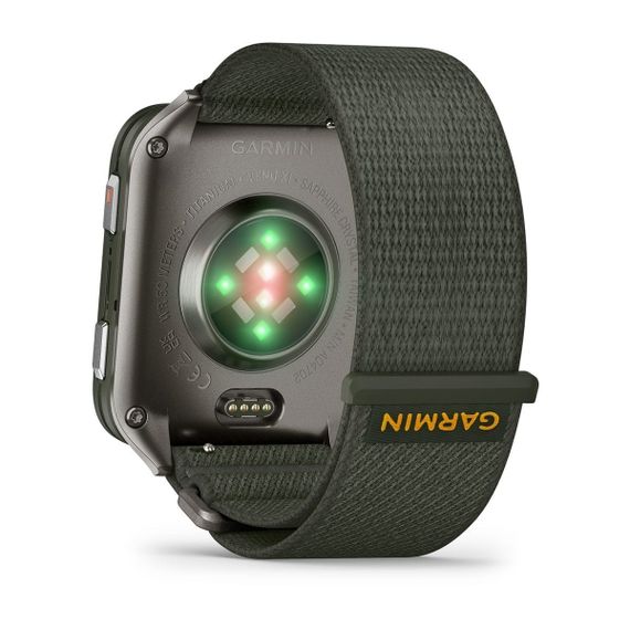 Умные часы Garmin Venu X1 темно зеленый с титановой задней крышкой и зеленым нейлоновым ремешком