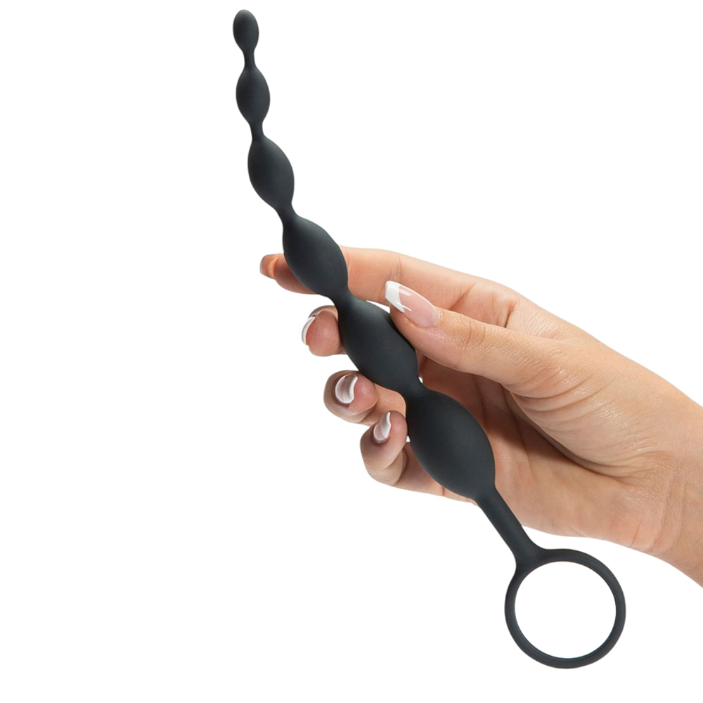 Черный анальный стимулятор-бусы 25,4 см с ручкой-кольцом Fifty Shades of Grey Pleasure Intensified Silicone Anal Beads