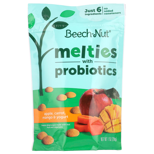Beech-Nut, Растворяется с пробиотиками, от 8 месяцев, яблоко, морковь, манго и йогурт, 28 г (1 унция)