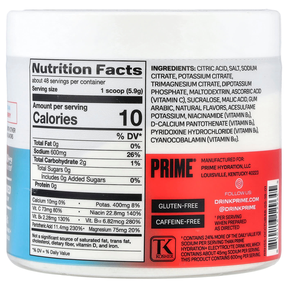 Prime Hydration, Rapid ReHydration, смесь для приготовления электролитического напитка, со вкусом морской вишни, 283,2 г (9,9 унции)