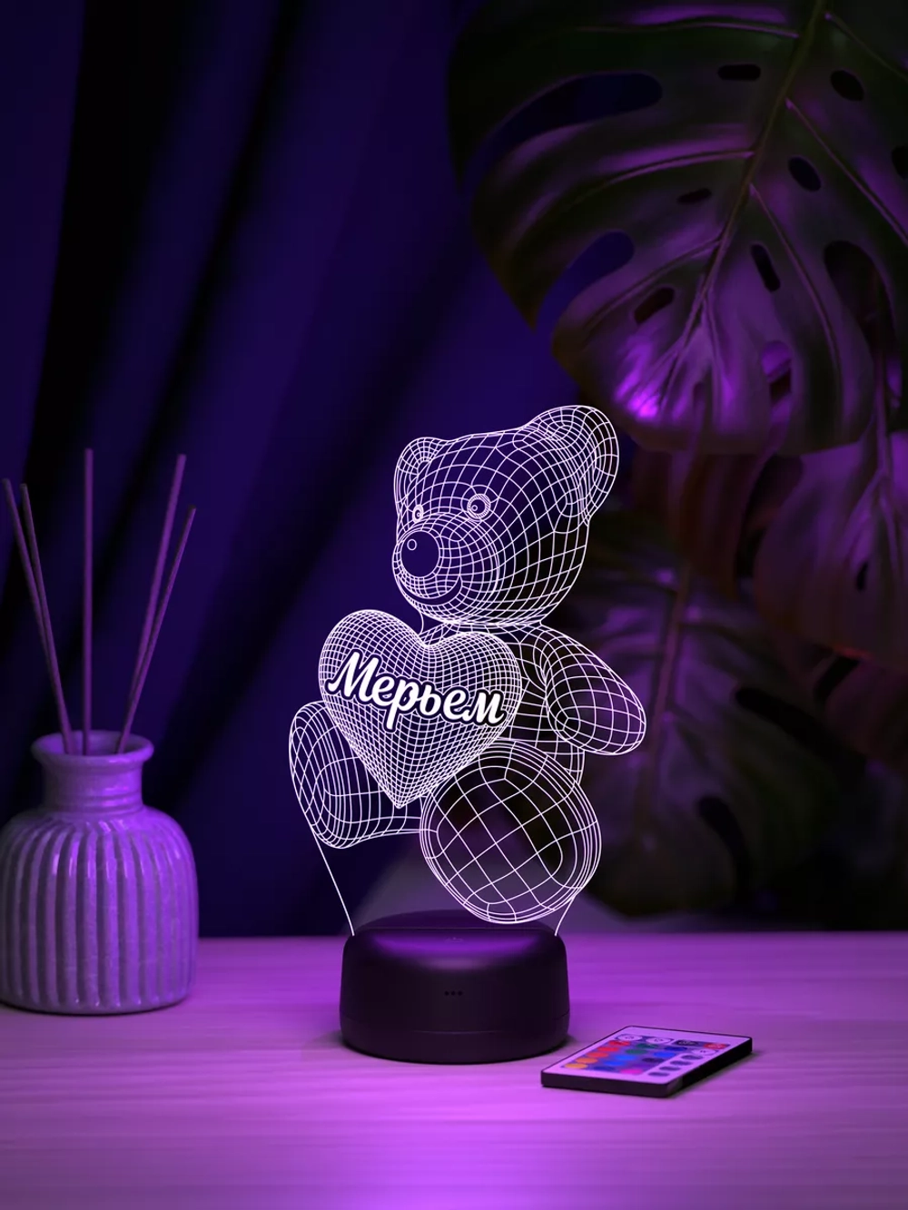 Ночник "Именной мишка Мерьем" - подарок девушке, девочке