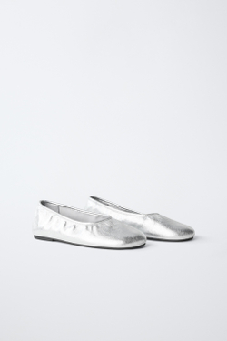 ZARA БАЛЕТКИ, СЕРЕБРИСТЫЙ