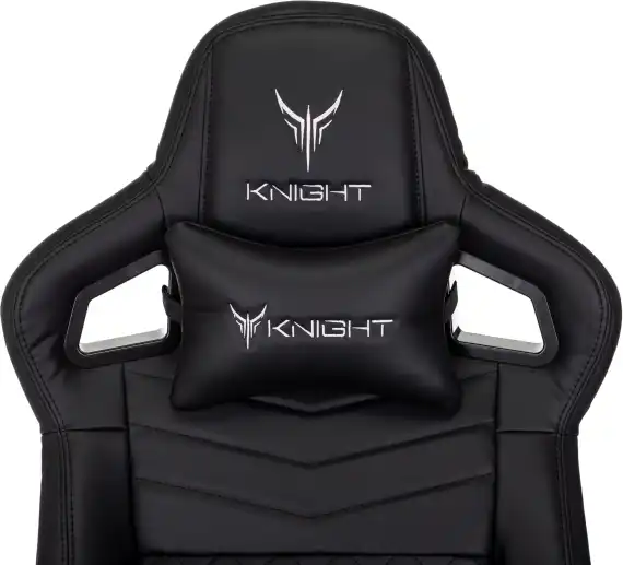 Кресло игровое Knight Hunter черный экокожа с подголов. крестов. металл