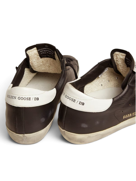 Men's Super Star in black leather with white leather star and heel tab