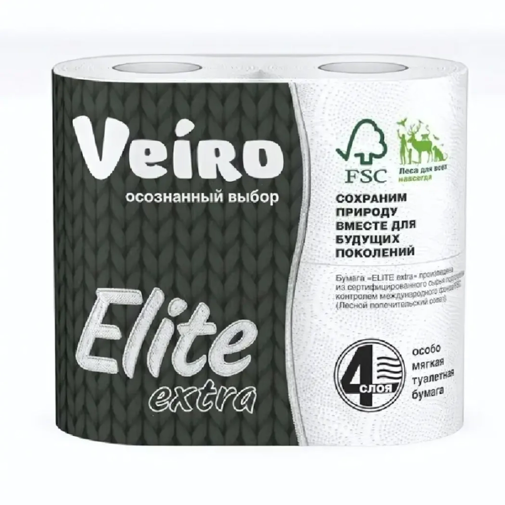 Бумага туалетная VEIRO Elite Extra 4 сл., 4 рул., белая✦