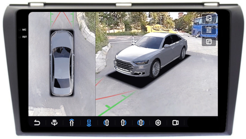 Магнитола для Mazda 3 BK, Axela 2003-2009 - FarCar BX161M-360 монитор 9.5" 2K QLED на Android 13, Быстрая, CarPlay, 4G SIM-слот, 4 камеры в комплекте