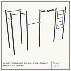 Воркаут (шведская стенка, 5 перекладин) 5900х1640х2630 мм — от 101 000 ₽