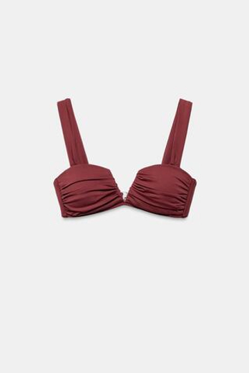ZARA ТОП-БИКИНИ СО СКЛАДКАМИ, КОРИЧНЕВЫЙ