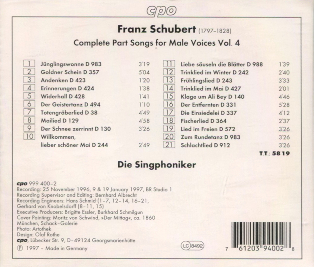 Die Singphoniker / Singphonic Schubert (Complete Edition Vol. 4)(CD)