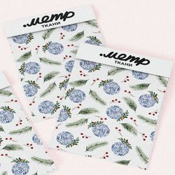 Ткань лен снежные шары с еловыми ветками