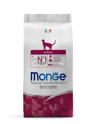 Корм сухой Monge Cat PFB Indoor(Монж Индор) для взрослых кошек 1-6 лет, курица, 1,5 кг