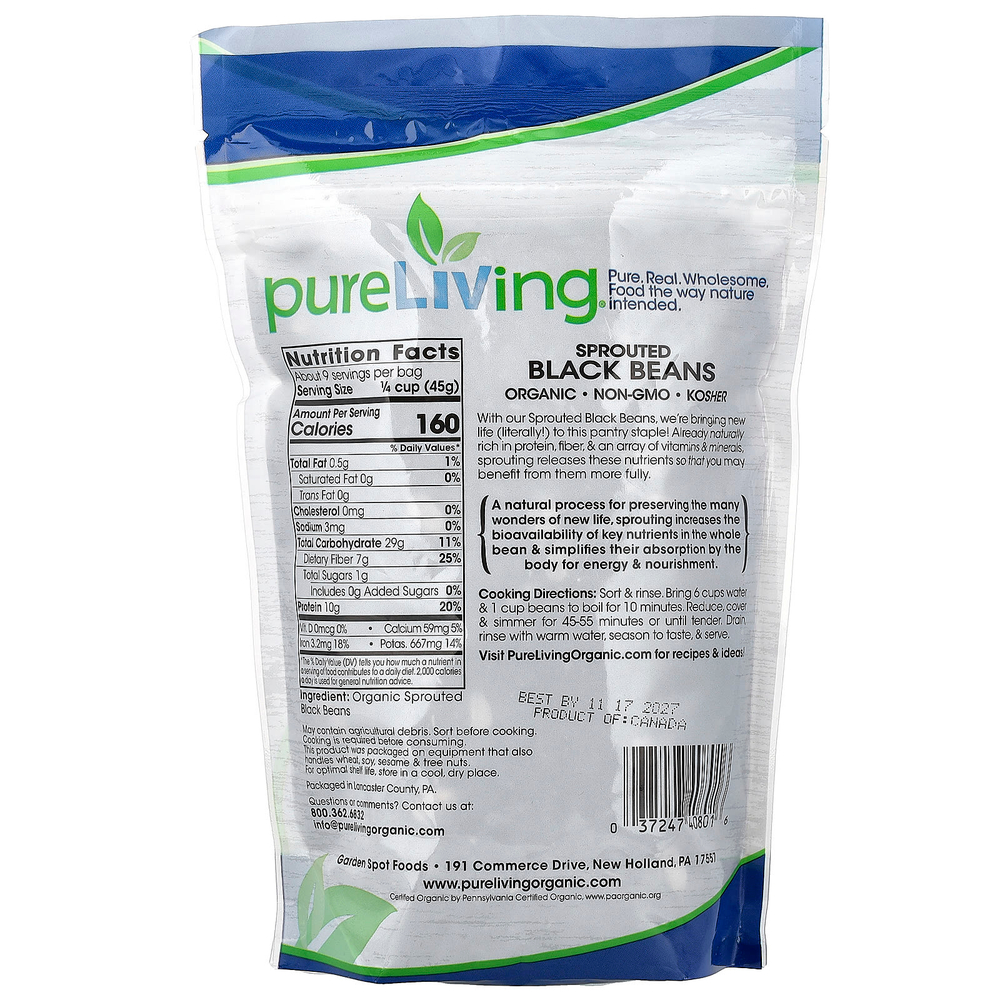 Pure Living, органическая пророщенная черная фасоль, 425 г (15 унций)
