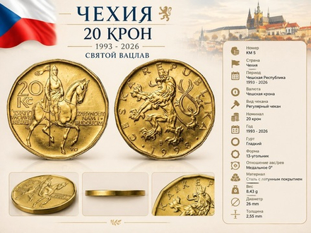 Чехия 20 крон, 1998 Святой Вацлав XF
