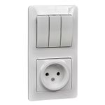Schneider Electric Glossa Белый Блок: розетка и 3-клавишный выключатель IP20 скрытая установка GSL000176
