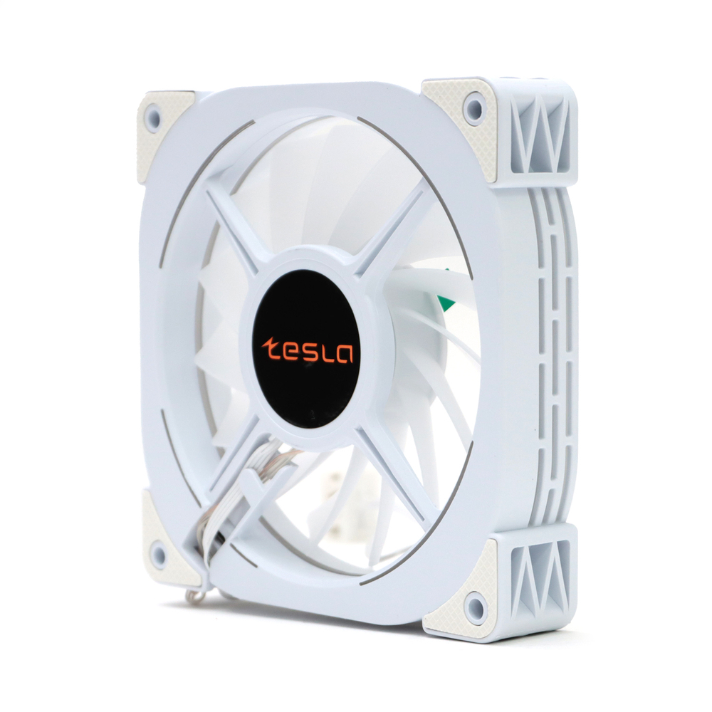 Комплект из 3 вентиляторов ТЕСЛА (TESLA) RGB120-XW3, 120мм, Molex, белый/RGB, 1200rpm, 38CFM, 21дБ, антивибропрокладки, бесконечное зеркало, изменение скорости анимации подсветки (TSL-120-XW3)