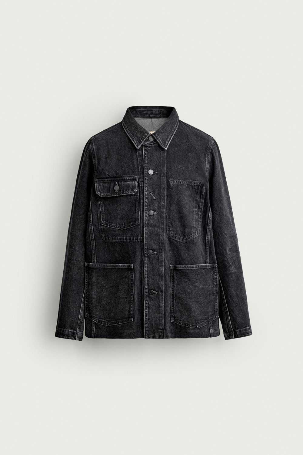 ZARA ДЖИНСОВАЯ КУРТКА С КАРМАНАМИ, УГОЛЬНЫЙ