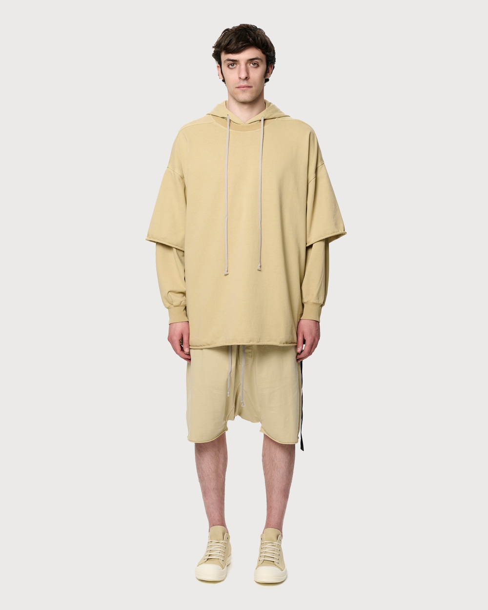 RICK OWENS DRKSHDW ШОРТЫ БЕЖЕВЫЕ HOLLYWOOD DRAWSTRING PODS