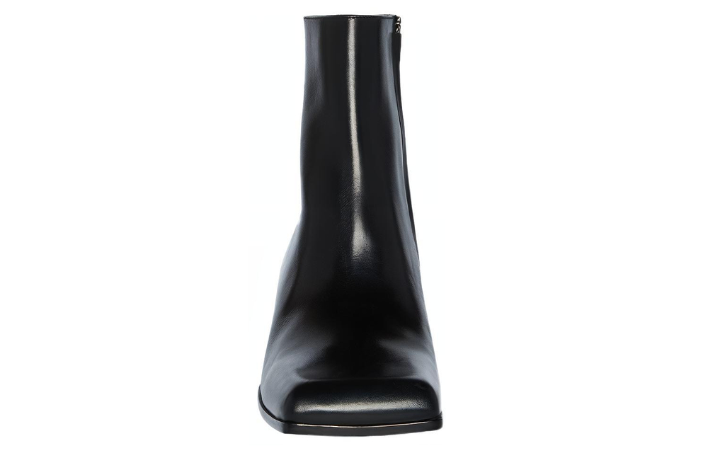 Balenciaga Square Toe Leather Ankle Boot Black